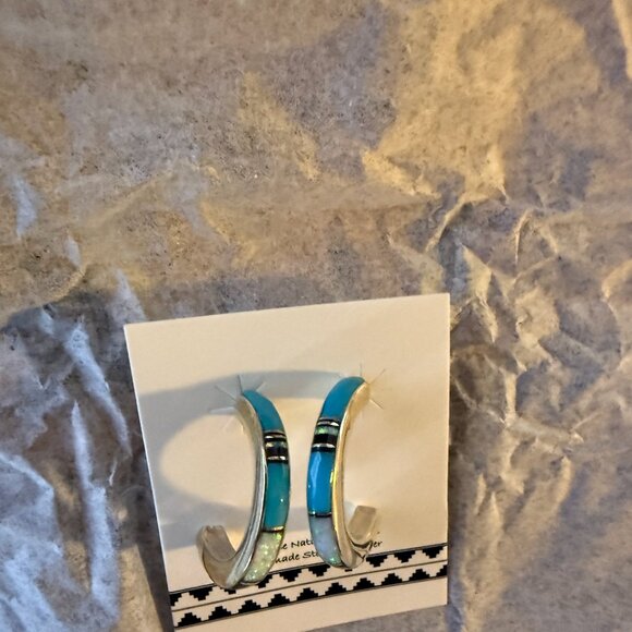 Turquoise and Opal Earrings - Picture 3 of 4
